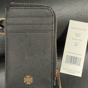 Tory Burch Black Emerson Lanyard Card Holder - New